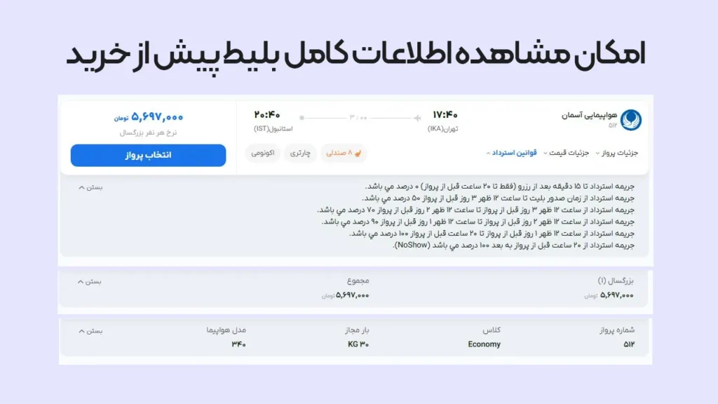 اطلاعات پرواز تهران استانبول