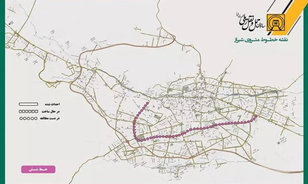 تصویر نقشه خط شش مترو شیراز